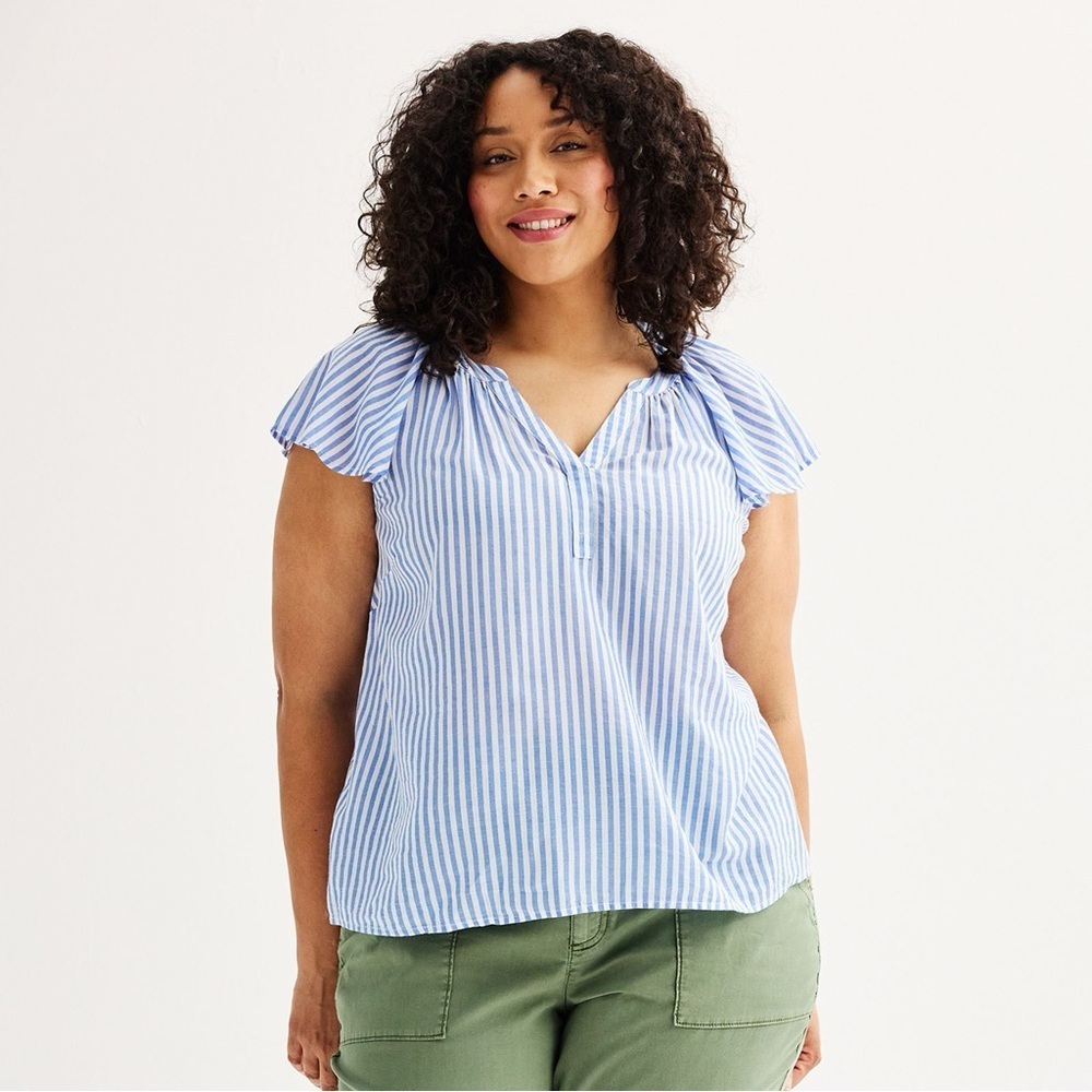 NWT Striped Flutter Sleeve Top XXL